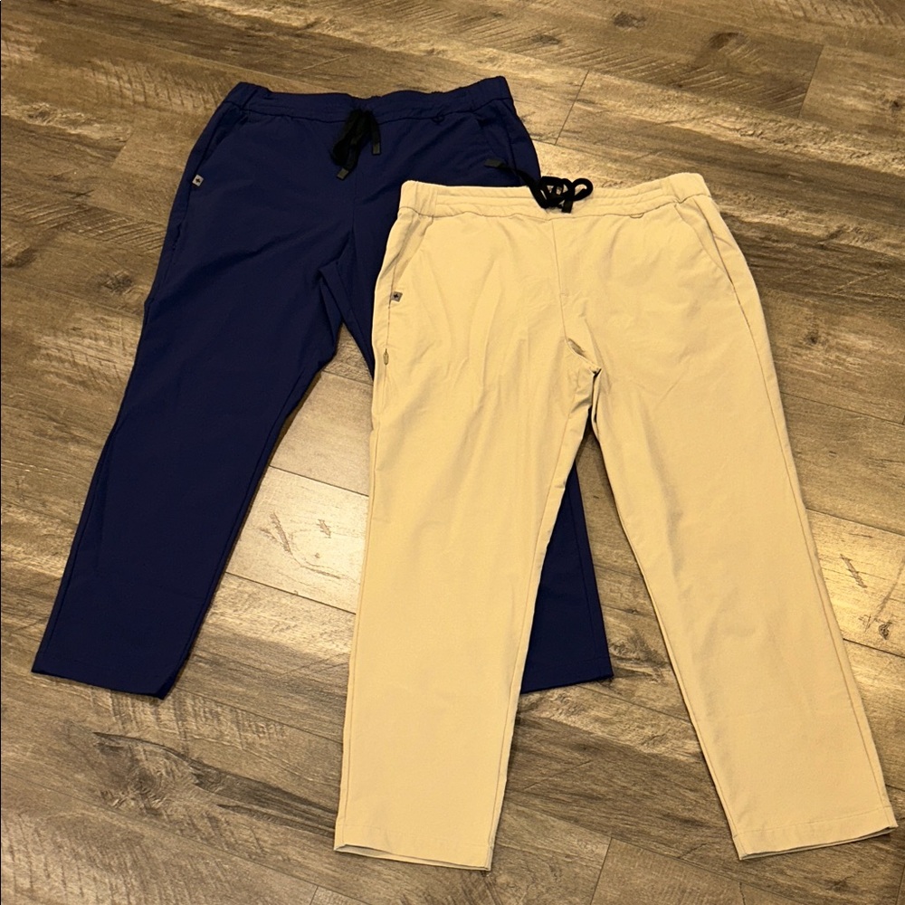 FIGS PRO WOMENS SCRUB PANTS SET OF 2 SIZE XLARGE BLUE/TAN
